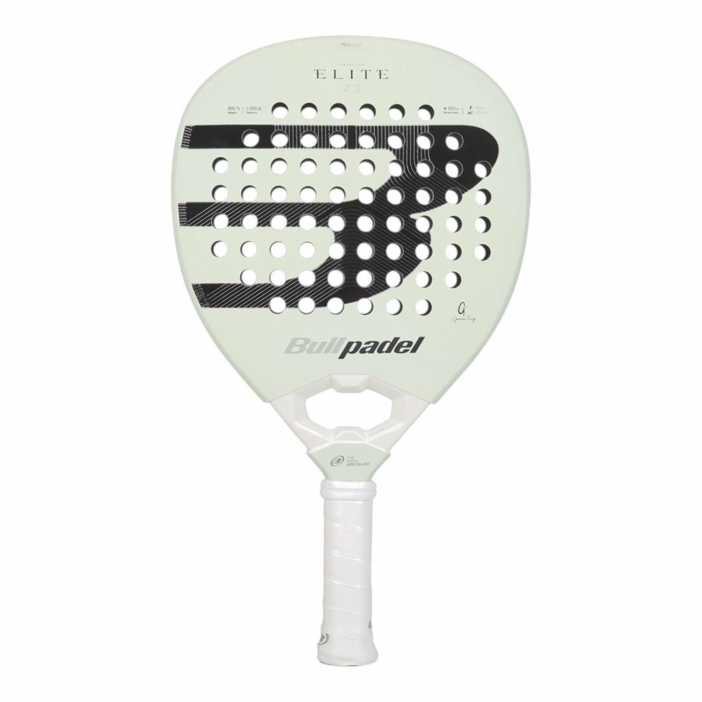 Bullpadel Elite 02 27 Padelschläger in Hellgrün mit schwarzem Logo und weißem Griff