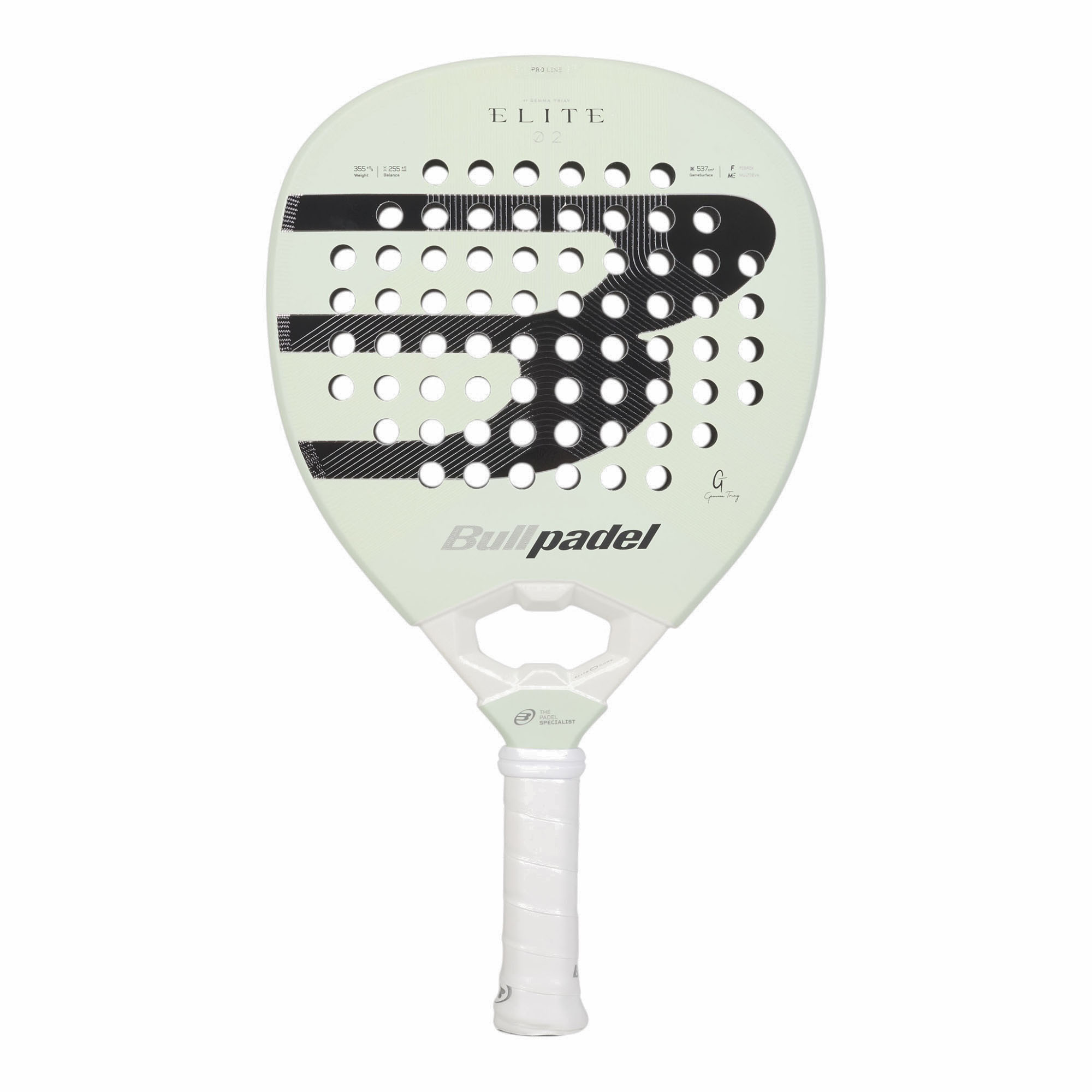 Bullpadel Elite 02 27 Padelschläger in Hellgrün mit schwarzem Logo und weißem Griff