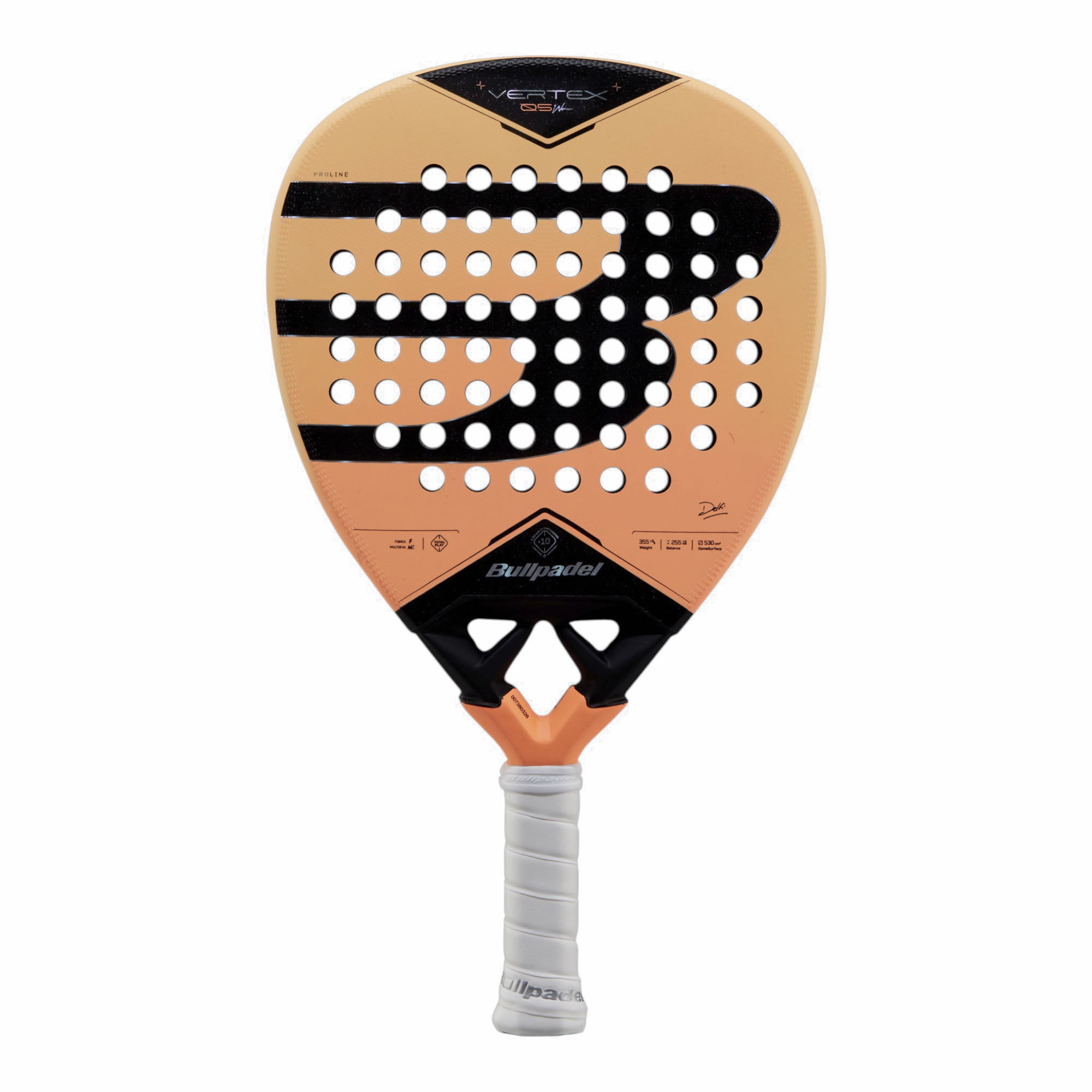 Bullpadel Vertex 05 W 27 Padelschläger in Apricot mit schwarzem Logo und weißem Griff