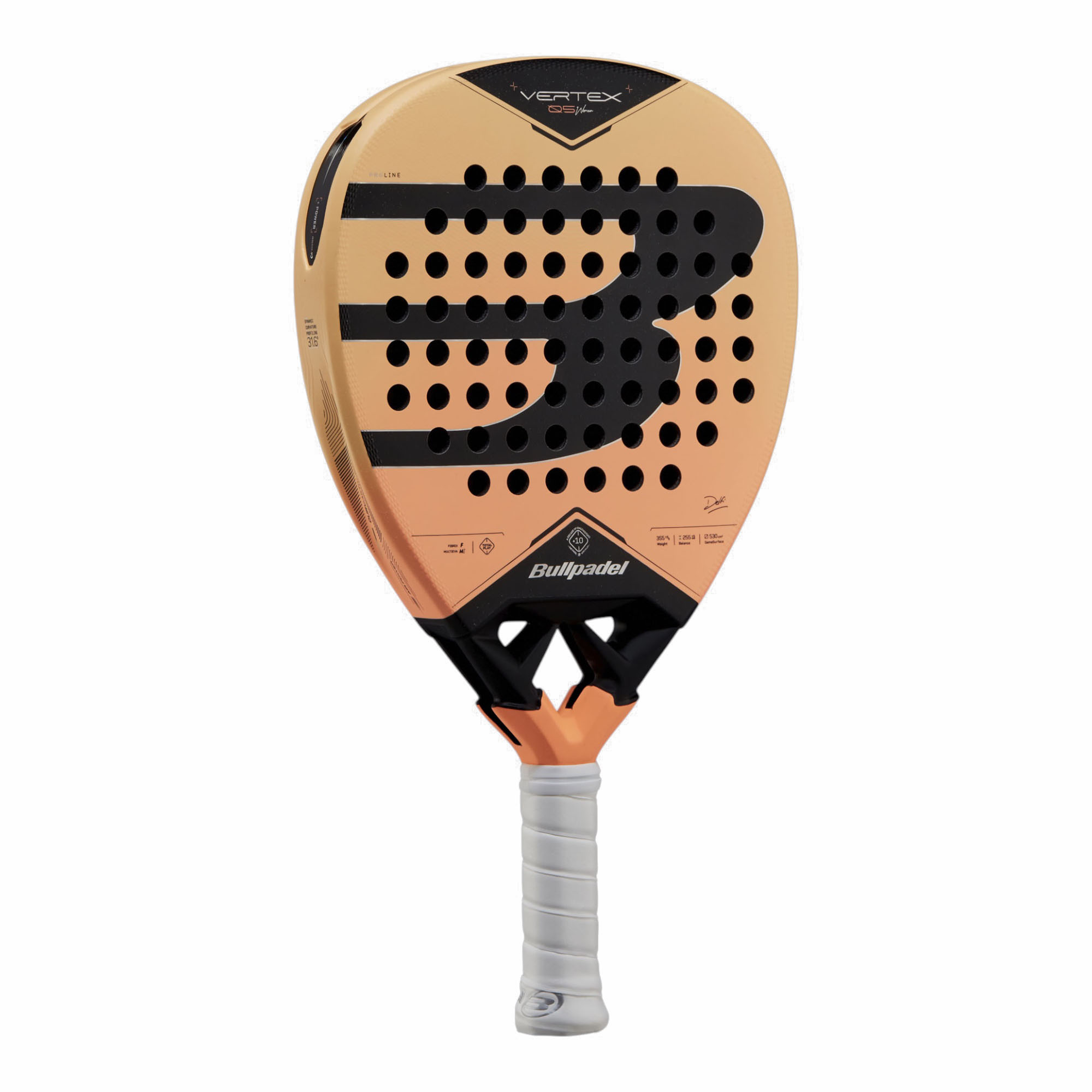 Bullpadel Vertex 05 W 27 Padelschläger in Apricot mit schwarzem Logo und weißem Griff