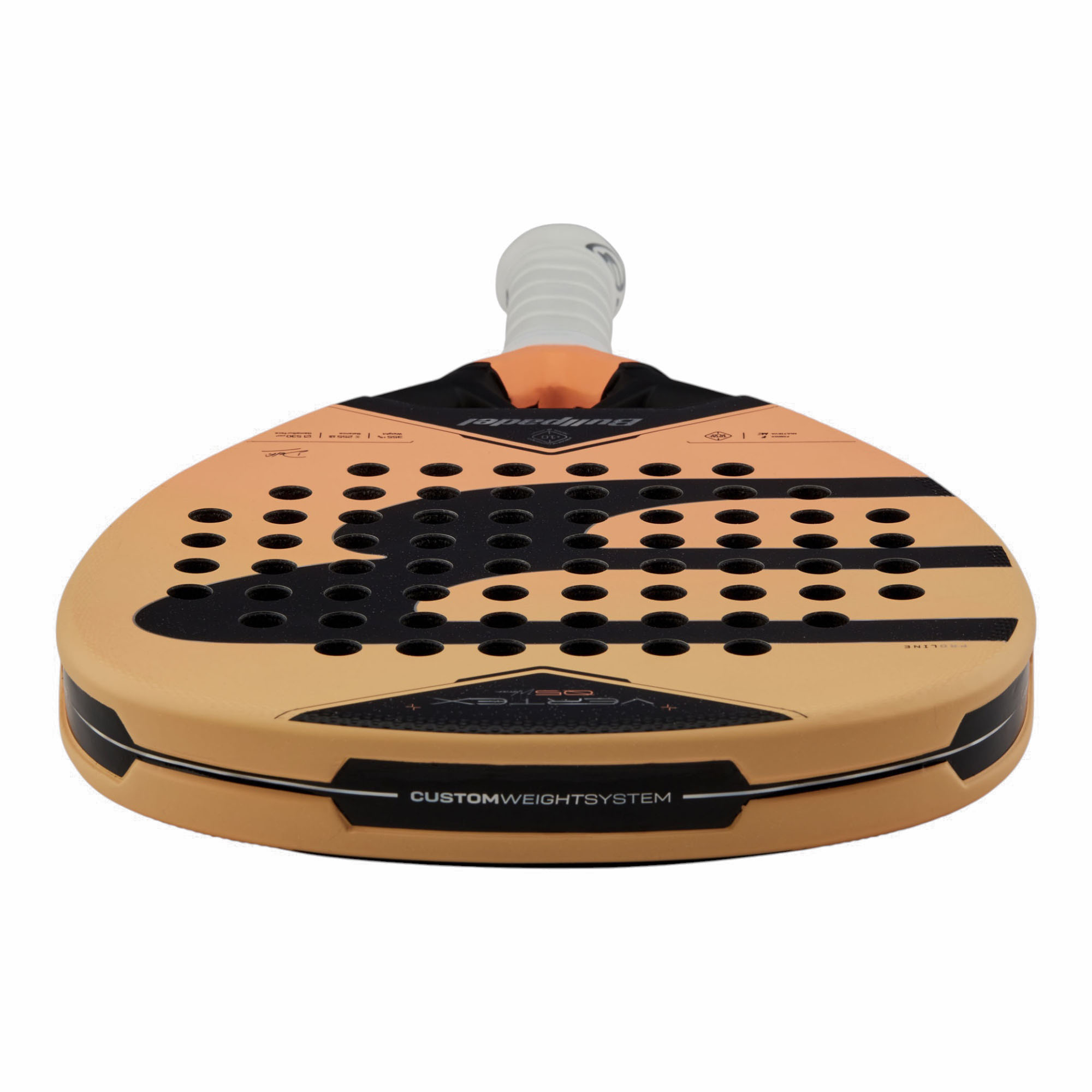 Bullpadel Vertex 05 W 27 Padelschläger in Apricot mit schwarzem Logo und weißem Griff