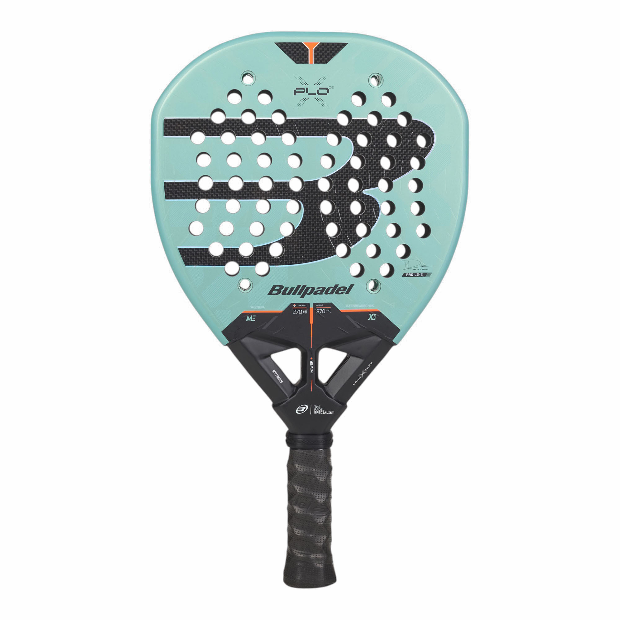 Bullpadel XPLO 02 27 Padelschläger in Türkis und Schwarz mit orangefarbenen Details