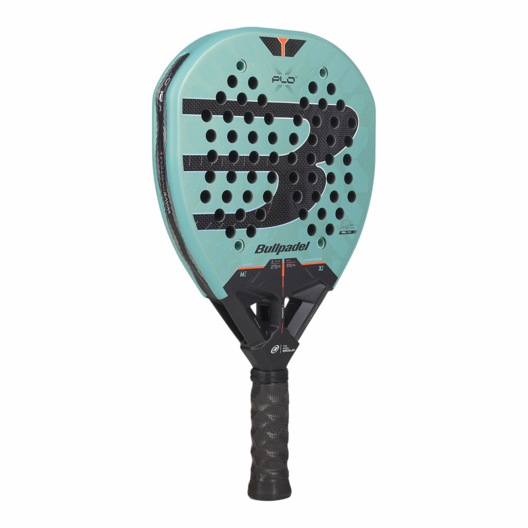 Bullpadel XPLO 02 27 Padelschläger in Türkis und Schwarz mit orangefarbenen Details